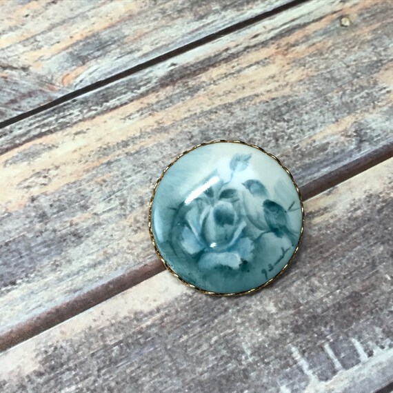 Dusty blue rose cameo brooch
