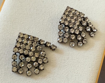 Vintage Rhinestone Shoe Clips Silver Tone Tassel Fringe Art Deco Style Shoe Clips Pair