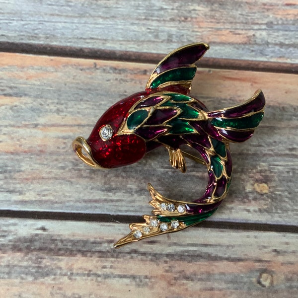 Koi Fish Brooch Enamel Gold Tone - Etsy