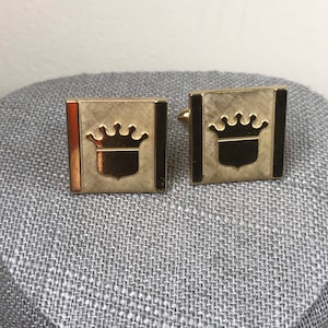 Mid century modern men’s Vintage Crown Gold Tone Square Cuff Links