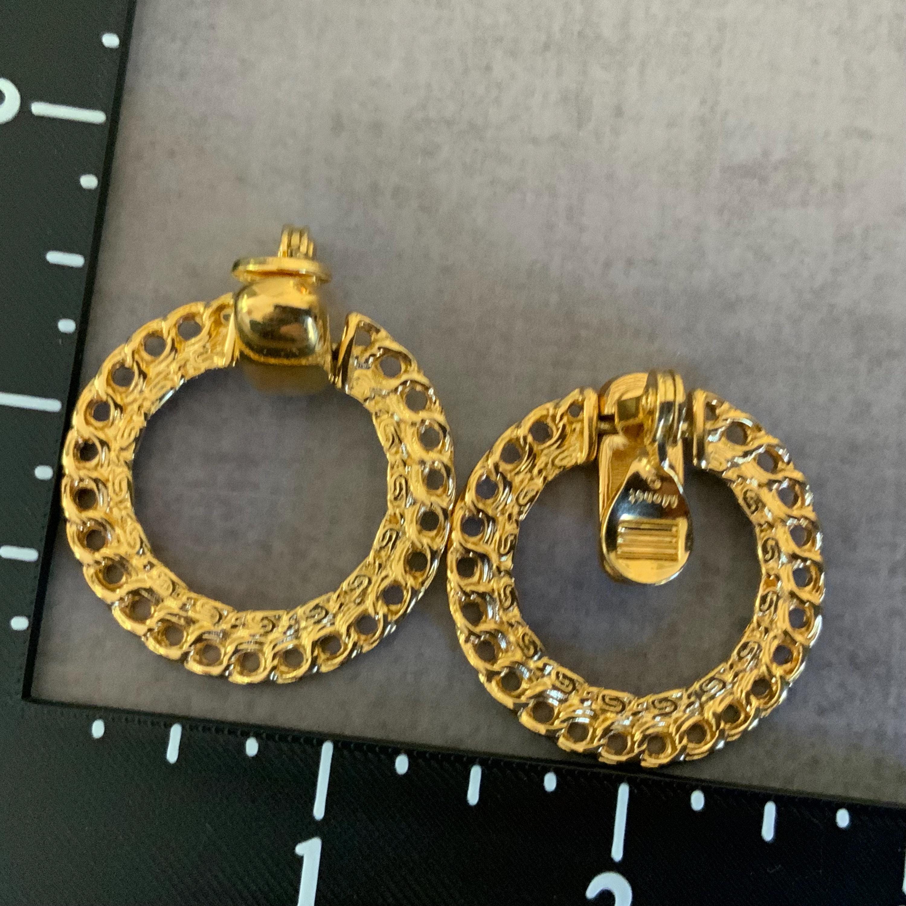 Monet Gold Door Knocker Clip on Earrings Vintage Statement Hoops
