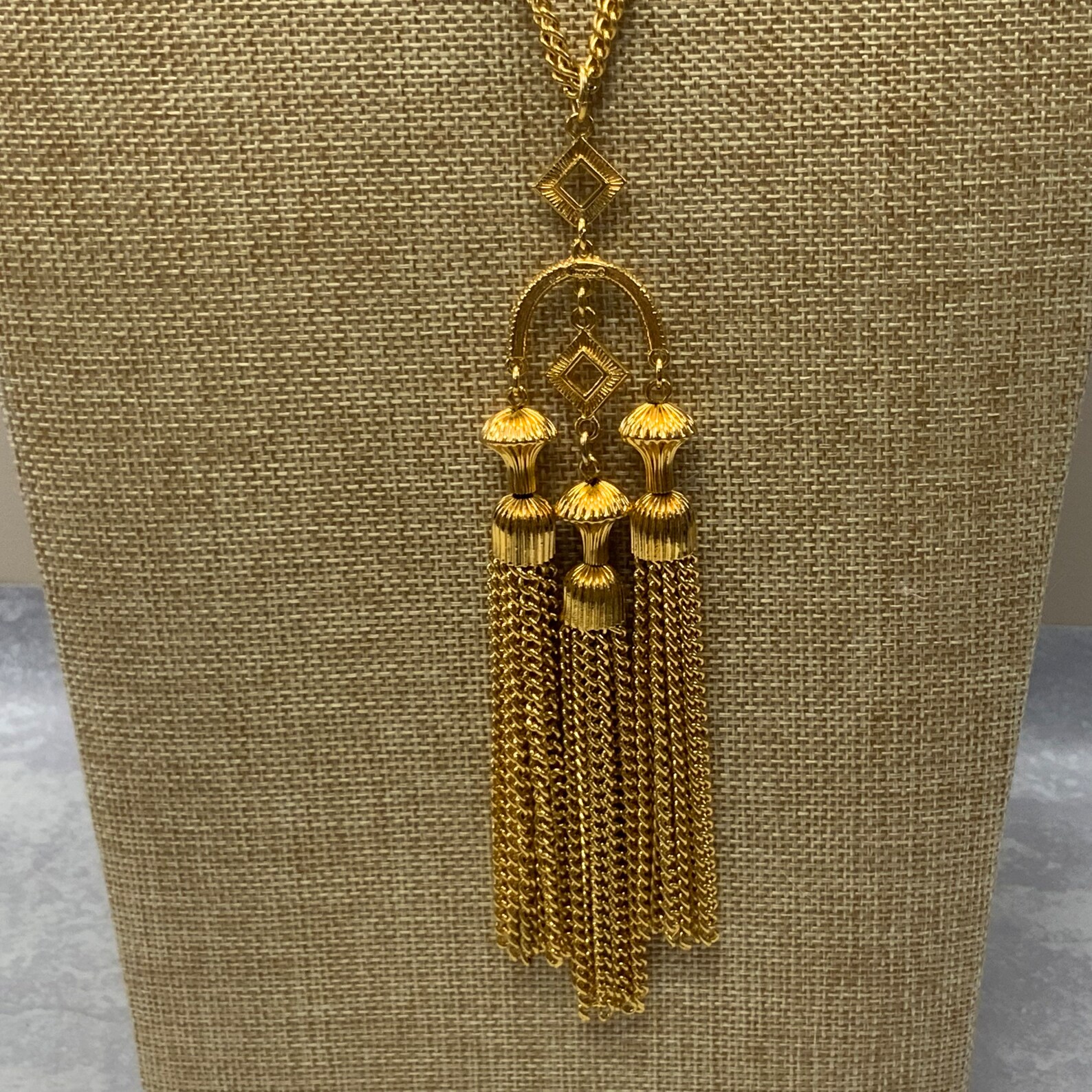 Crown Trifari 1960s Gold Tone Chain Tassel Statement Necklace - Etsy