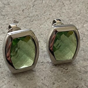 Vintage Green Faceted Glass Clip On Earrings signed Anne Klein Rectangle Minimalist Retro