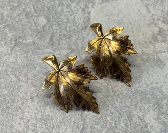 Antique gold maple leaf clip on earrings