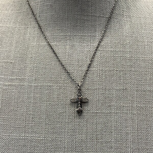 Vintage silver tone religious cross necklace