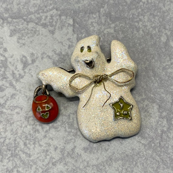 Signed TC glitter halloween ghost brooch in silve… - image 4