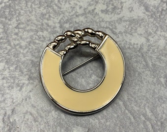 Cream and silver Monet circle brooch