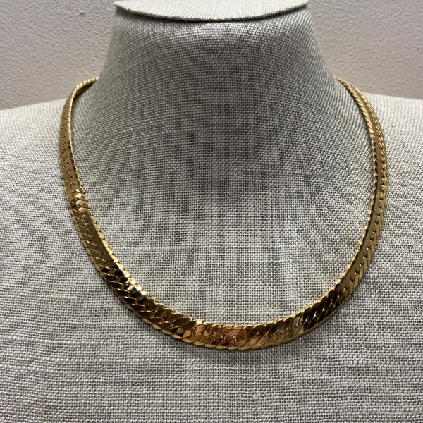 Vintage gold tone Napier herringbone chain necklace with hinged clasp closure