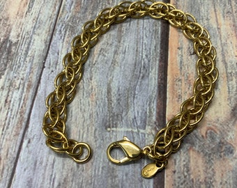 Gold tone signed MONET chain mail chain bracelet