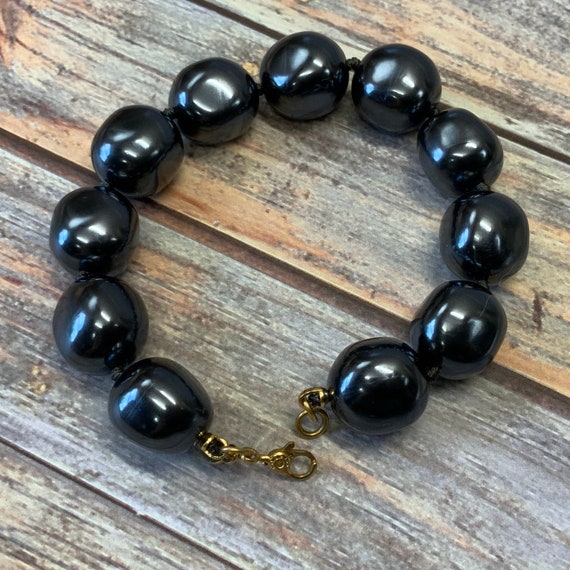 Large black faux pearl monet beaded bracelet - image 1