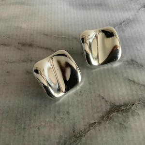Vintage AVON folded square post earrings geometric in silver tone metal