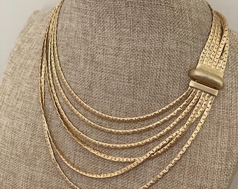Napier Multi Strand Necklace Brushed Gold Tone Collar Choker Layered Statement