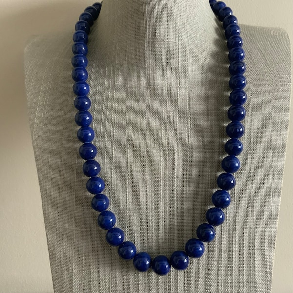 Chunky cobalt blue ceramic bead necklace with decorative clasp