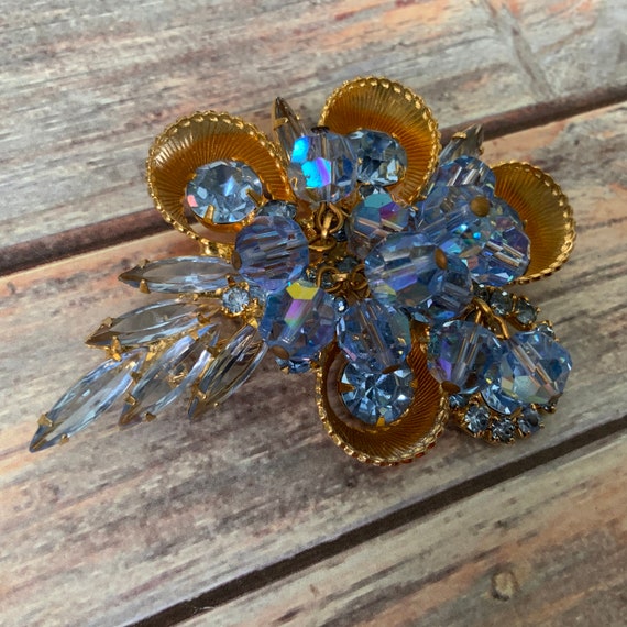 Juliana vintage 1960s gold and blue crystal rhine… - image 6