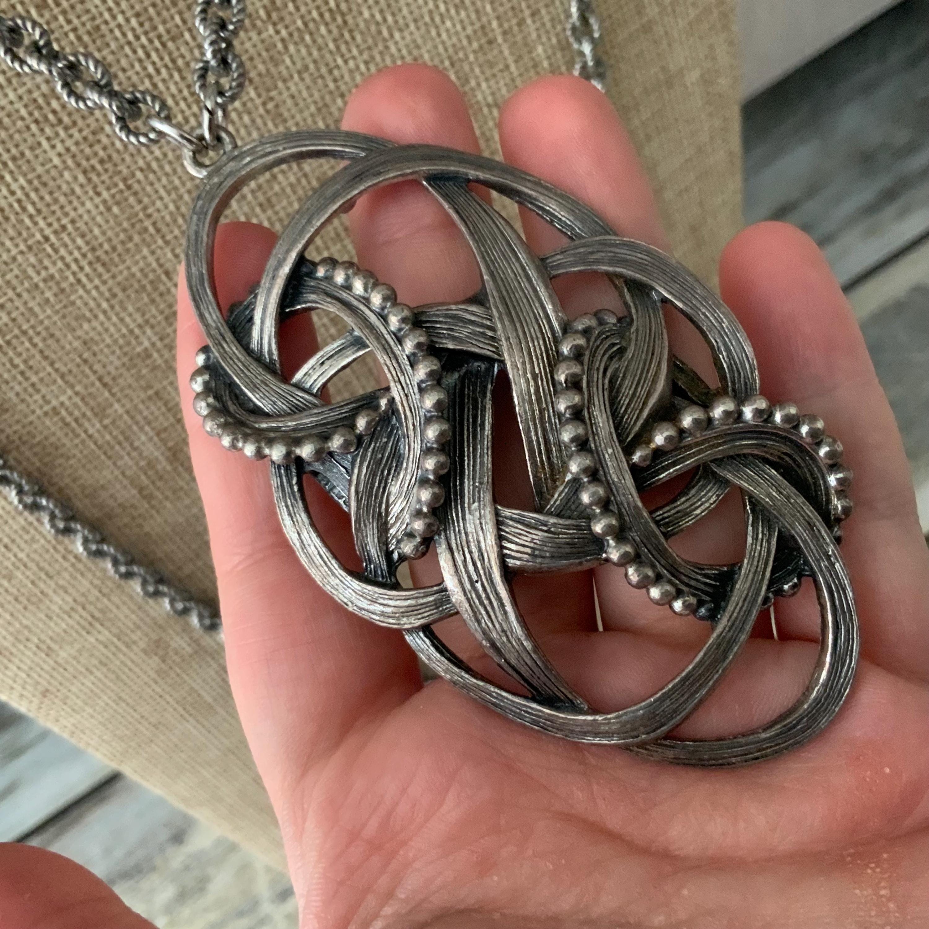 Signed Napier Silver Tone Celtic Knot Pendant Necklace Double 