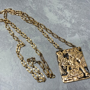 Napier Mayan Aztec Necklace Book Piece 18k Gold Plated New York 1969