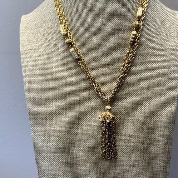 Vintage gold tone 1960s chain tassel necklace - image 1