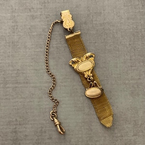 Antique DFB Watch Fob Mesh Vest Chain Brass Pocket Watch Accessory Victorian Revival