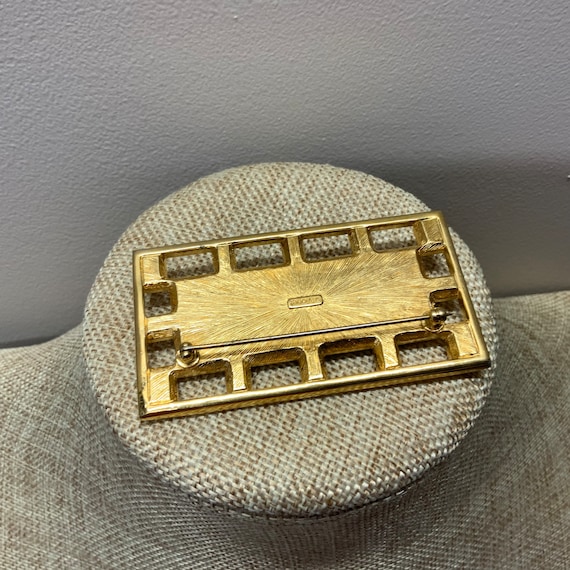 Monet black rhinestone rectangle brooch in gold t… - image 5