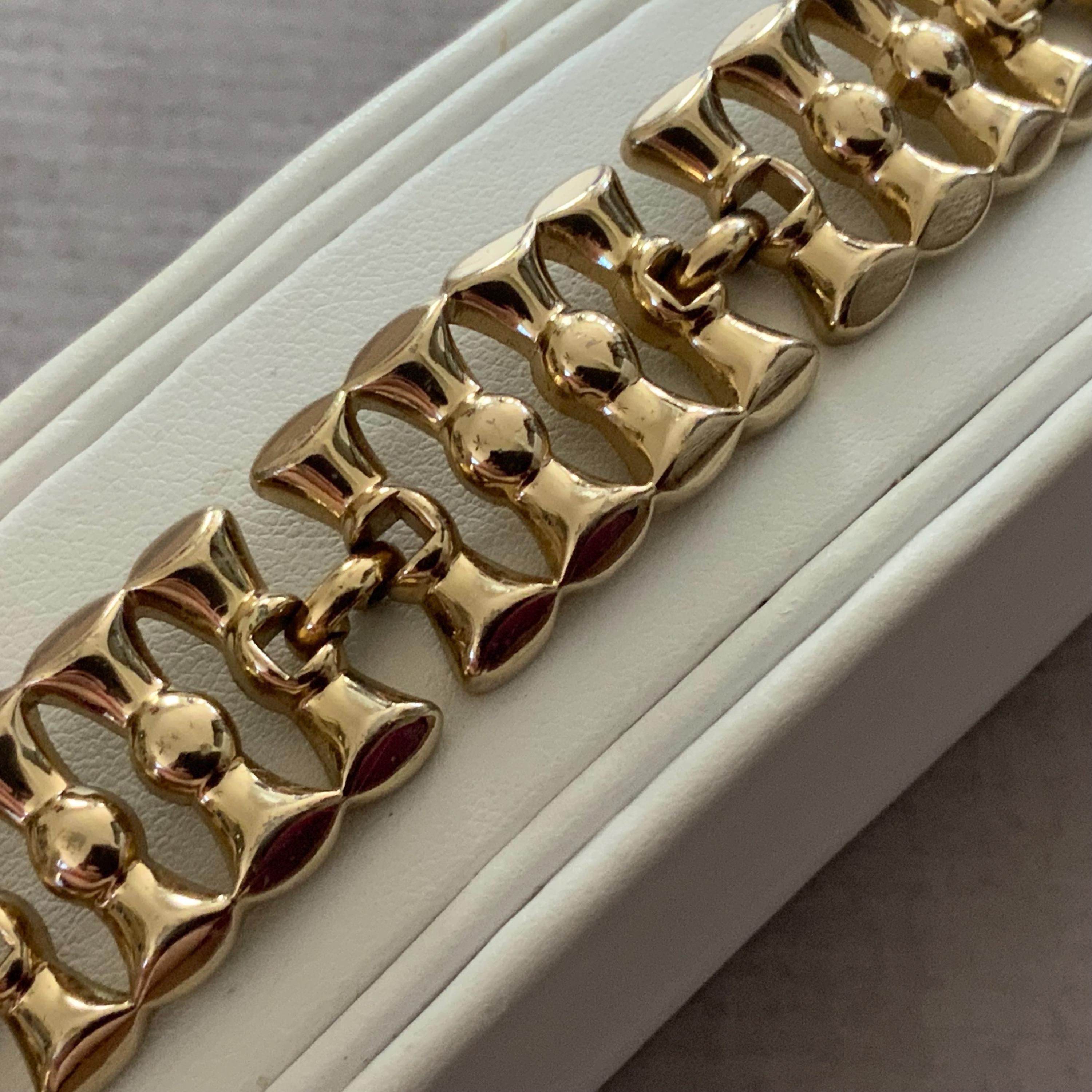 Monet Gold Bar Link Bracelet Vintage Mid Century Modern Chunky