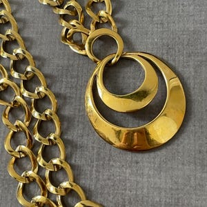 Vintage Napier Gold Tone Statement Necklace, Chunky Oval Link Chain, 1980s Double Loop Pendant