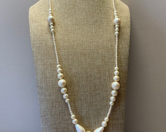 Long faux pearl cream acrylic beaded necklace