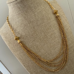 Vintage 60s Gold Tone Multi Chain Necklace Long Layered Statement 25 Inch