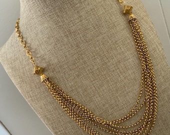 Vintage 60s Gold Tone Multi Chain Necklace Long Layered Statement 25 Inch