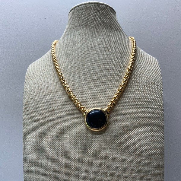 Napier black cabochon wheat chain classic necklace in gold tone metal