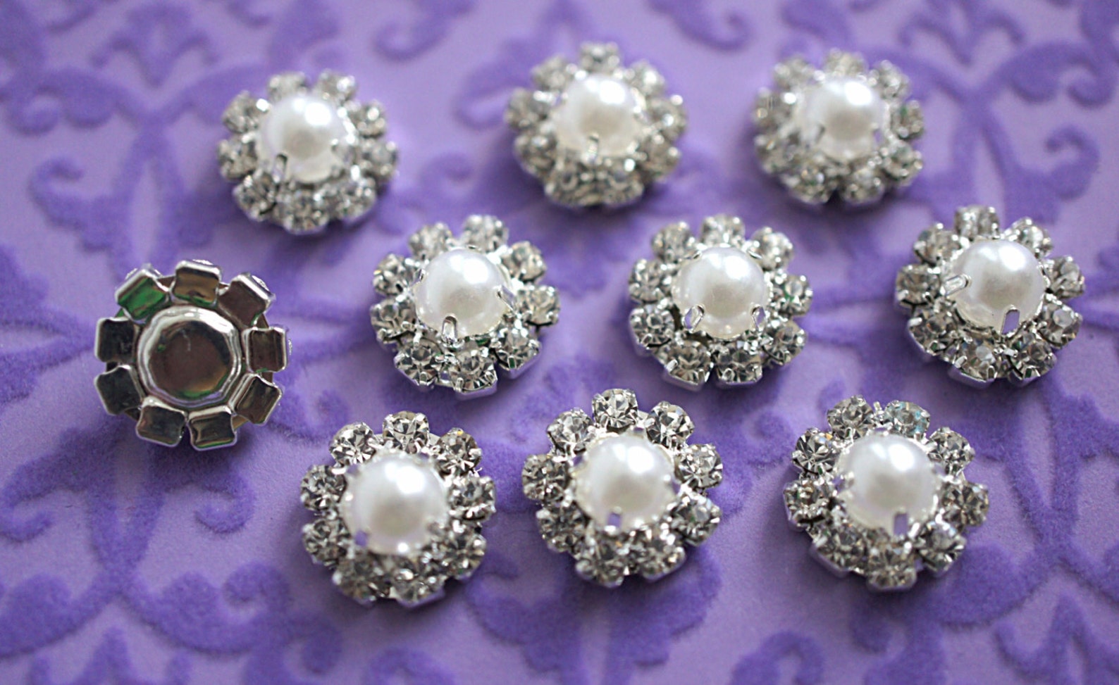 Set of 2 - 12mm Pearl and Clear Rhinestone Buttons - Rhinestone Buttons ...