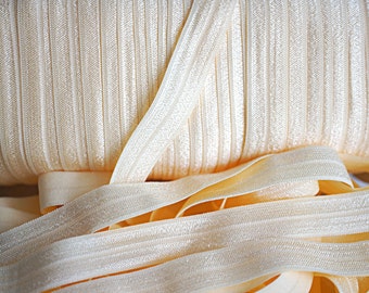 Cream FOE - 5/8 Fold Over Elastic - Foldover Elastic - Solid FOE- Elastic by the yard - Shiny Elastic - Wholesale Elastic Ribbon - Bulk FOE