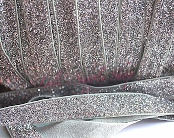 Elástico plateado brillante de 1,6 cm - Elástico cortado a medida - Cinta elástica para diademas - Elástico brillante - FOE plateado - Suministros para bricolaje