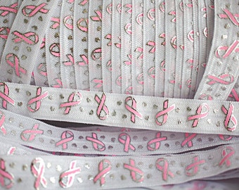 Cancer Awareness FOE - Breast Cancer Elastic - Fold Over Elastic - Cancer Awareness Bulk Elastic Ribbon  Elastic by the yard - Wholesale FOE