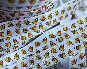 1 Yard Halloween Candy Corn FOE - 5/8 Fold Over Elastic - Foldover Elastic - printed FOE - Candy Corn Elastic Trim - Elastic by the yard