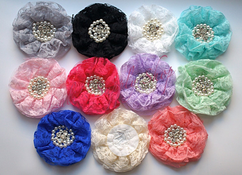 Set of 2 Mint Beaded Lace Flowers Mint Fabric Flower Etsy