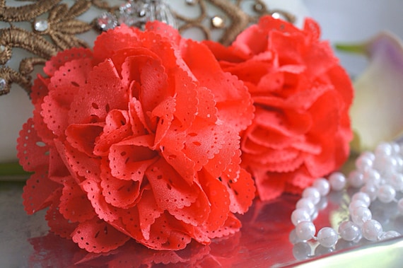 2 Fleur d'oeillet de corail foncé fleur de tissu fleur de Chiffon d'cru d'millésime rose de dentelle fleurs de gros fleur de dentelle 2 Fleur d'oeillet de corail foncé fleur de tissu fleur de Chiffon d'cru d'millésime rose de dentelle fleurs de gros fleur de dentelle