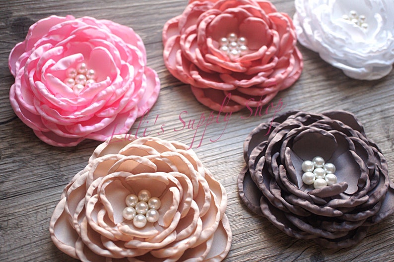 Wholesale Fabric Flowers Dark Red 4 Satin Flowers Set of 2 Soft Satin Layered Fabric Flowers Red Burned Edges Fabric Flowers