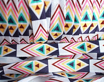 Aztec Print 5/8" FOE - Aztec Fold Over Elastic - Elastic By the Yard - Printed Elastic - Elastic Ribbon - Aztec Elastic Ribbon Wholesale FOE