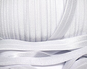 White FOE - 5/8 Fold Over Elastic - Foldover Elastic - Solid FOE- Elastic by the yard - Wholesale Elastic - White elastic ribbon - Bulk foe
