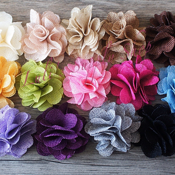 YOU PICK COLORS Burlap Flowers - Burlap Flower - 3" - Burlap Fabric Flower - Burlap Rose - Layered flowers - Wholesale Linen Flowers