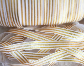 5 yards -White & Gold foil print FOE - 5/8 Fold Over Elastic - Foldover Elastic - printed FOE- Elastic by the yard - Shiny Elastic - DIY