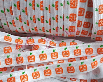 Halloween Pumpkins 5/8 Fold Over Elastic - FOE - Halloween Elastic - Elastic by the yard - Halloween Elastic Ribbon - Headbands Supply