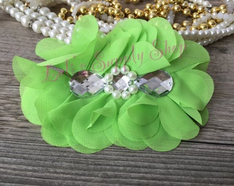 Appelgroene chiffonbloemen - kralenbloemen - DIY-hoofdbandbenodigdheden - chiffon strassbloemen - bloemen groothandel - bloemen in bulk