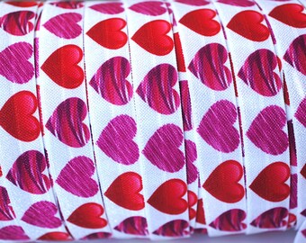 Pink Hearts Valentines FOE - 5/8 Fold Over Elastic - Foldover Elastic - Wholesale FOE- Elastic by the yard - Bulk FOE - Elastic Ribbon