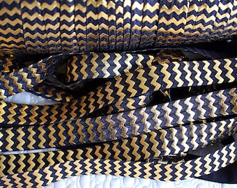 5 yards - folieprint zwart en goud chevron FOE - 5/8 gevouwen elastiek - vouwelastiek - bedrukt FOE - elastiek op maat gesneden - DIY