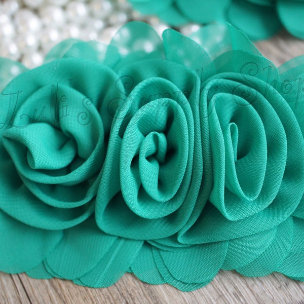 3" Jade Green Chiffon Ruffle Flowers - Jade Fabric Roses - Large Fabric Flower - Wholesale Chiffon Flower -Fabric Flower - Headband Supplies