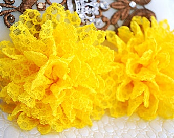 Zweierset - Gelbe Stoffblumen - Chiffonblume - 3,5 ""Spitzenrose - Großhandelsblumen - Stirnbandversorgung - Massenstoff-Spitzenblumen."