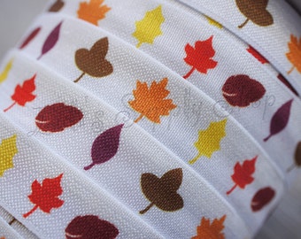 Autumn Print 5/8" FOE - Leaves Print Fold Over Elastic - Elastic By the Yard - Fall Printed Elastic - Elastic Trim - Wholesale FOE