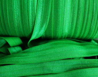 Emerald Green FOE - 1 Yard 5/8 Fold Over Elastic - Foldover Elastic - Solid FOE- Elastic by the yard - Green Shiny Elastic -  Elastic Ribbon