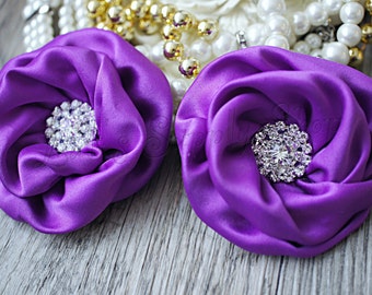 2pcs Purple 3" Matte Satin Flower - Layered Fabric Flowers - Embellished Flower - Large Satin Wholesale Fabric Flowers - Bulk Fabric Flowers